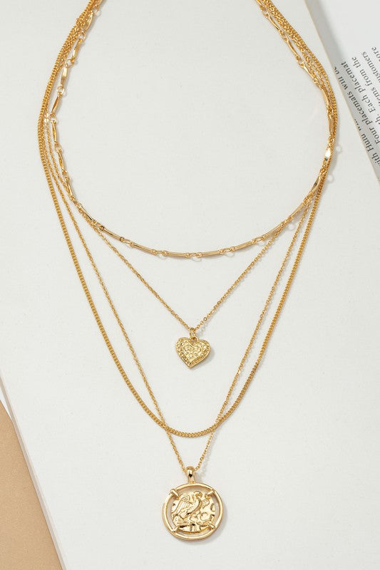 4 row delicate chain choker with heart and coin