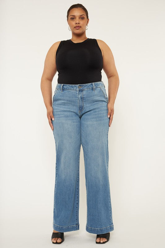 Kan Can High Rise Trouser Wide Leg Jeans - Plus Size Exclusive