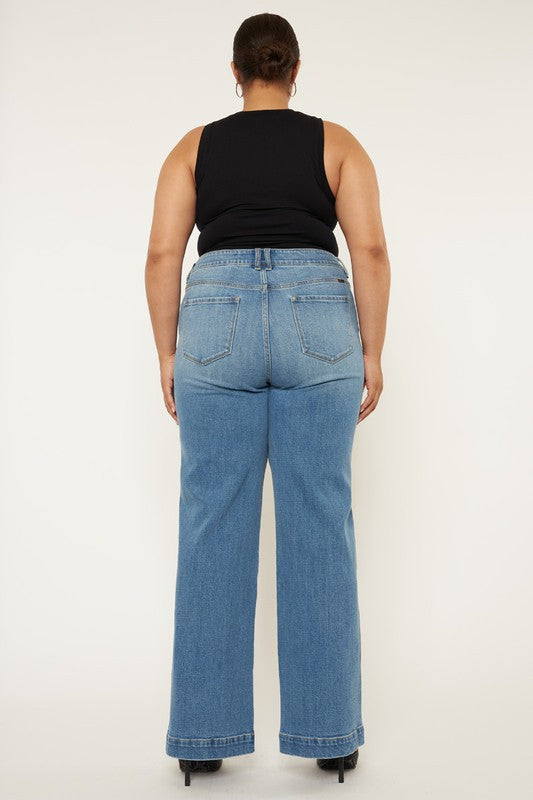 Kan Can High Rise Trouser Wide Leg Jeans - Plus Size Exclusive