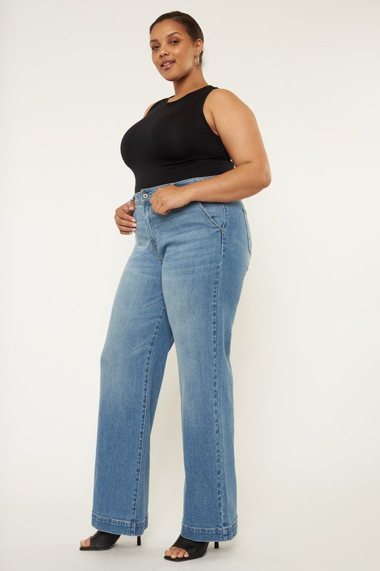 Kan Can High Rise Trouser Wide Leg Jeans - Plus Size Exclusive