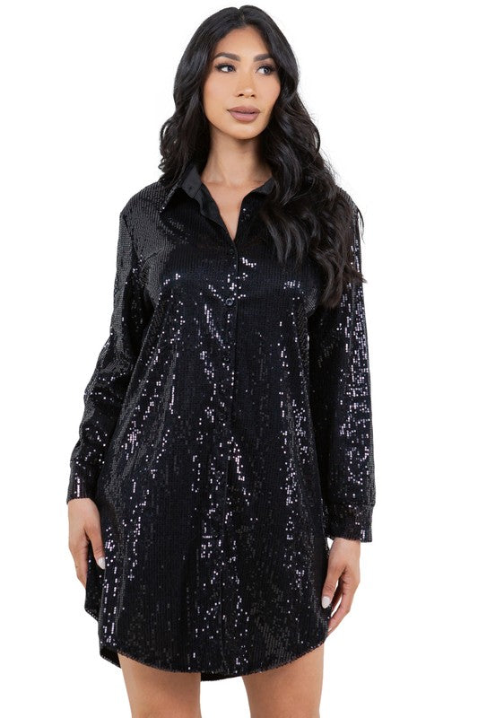 Sexy Fashion Sequin Shirt Dress