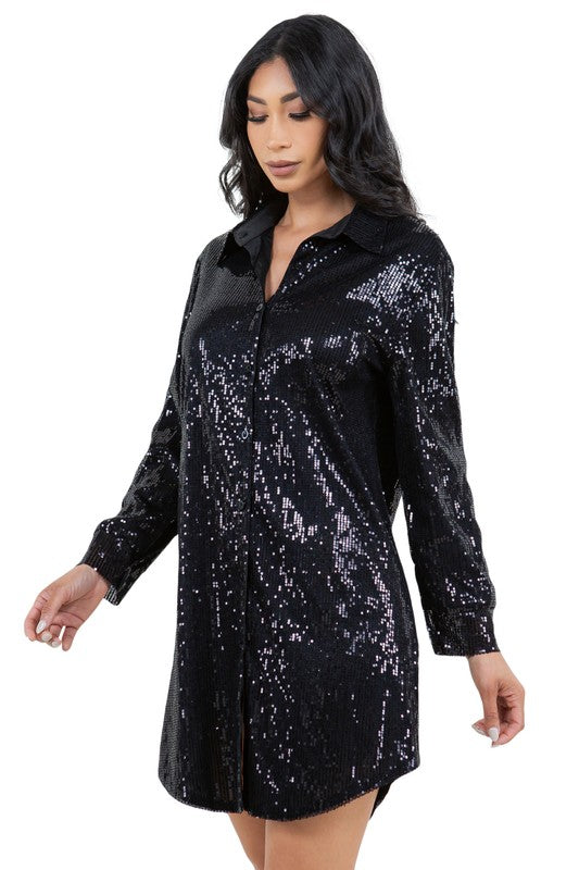 Sexy Fashion Sequin Shirt Dress