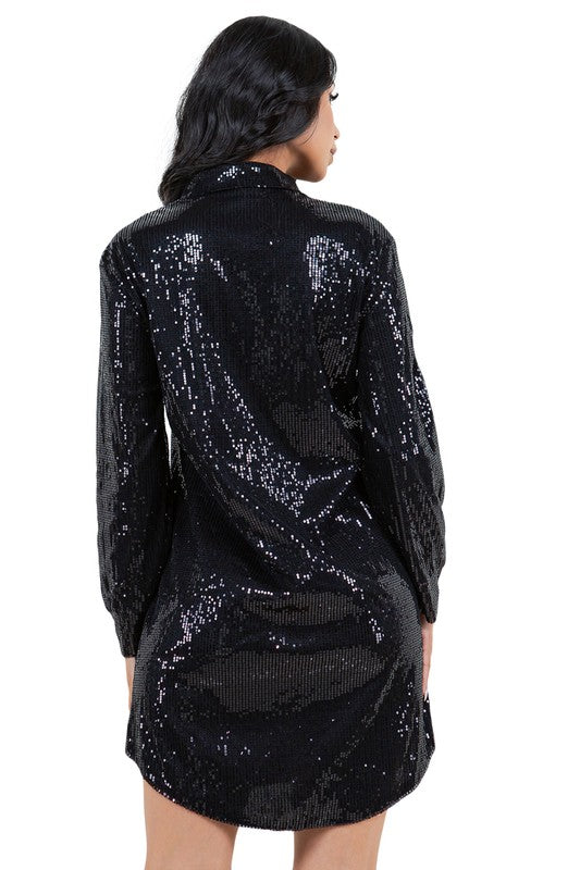 Sexy Fashion Sequin Shirt Dress