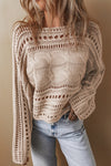 Gray Openwork Cable Knit Cropped Sweater