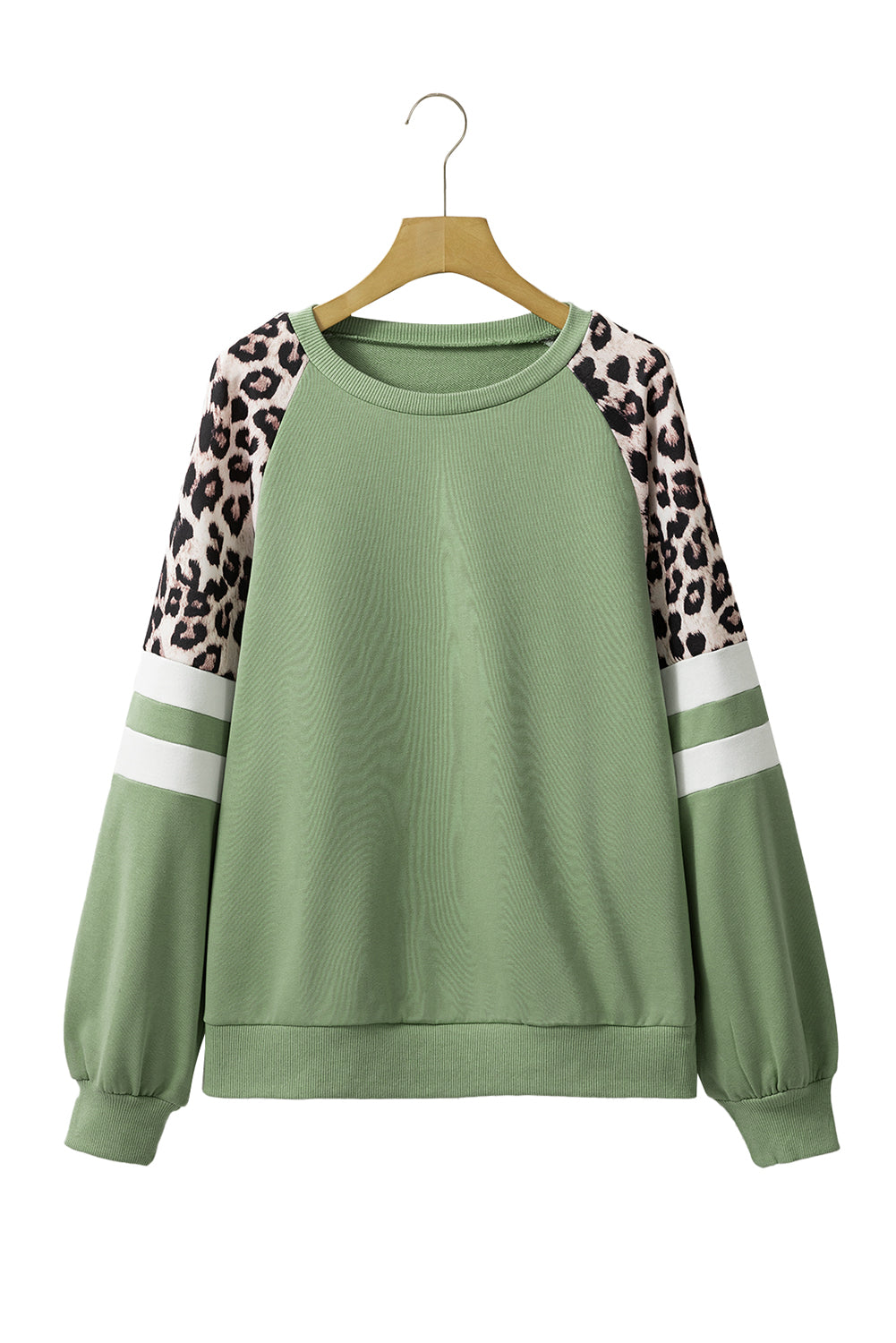 Black Leopard Print Patchwork Raglan Sleeve Sweatshirt