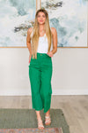 Lisa High Rise Control Top Wide Leg Crop Jeans in Kelly Green - Petite Length