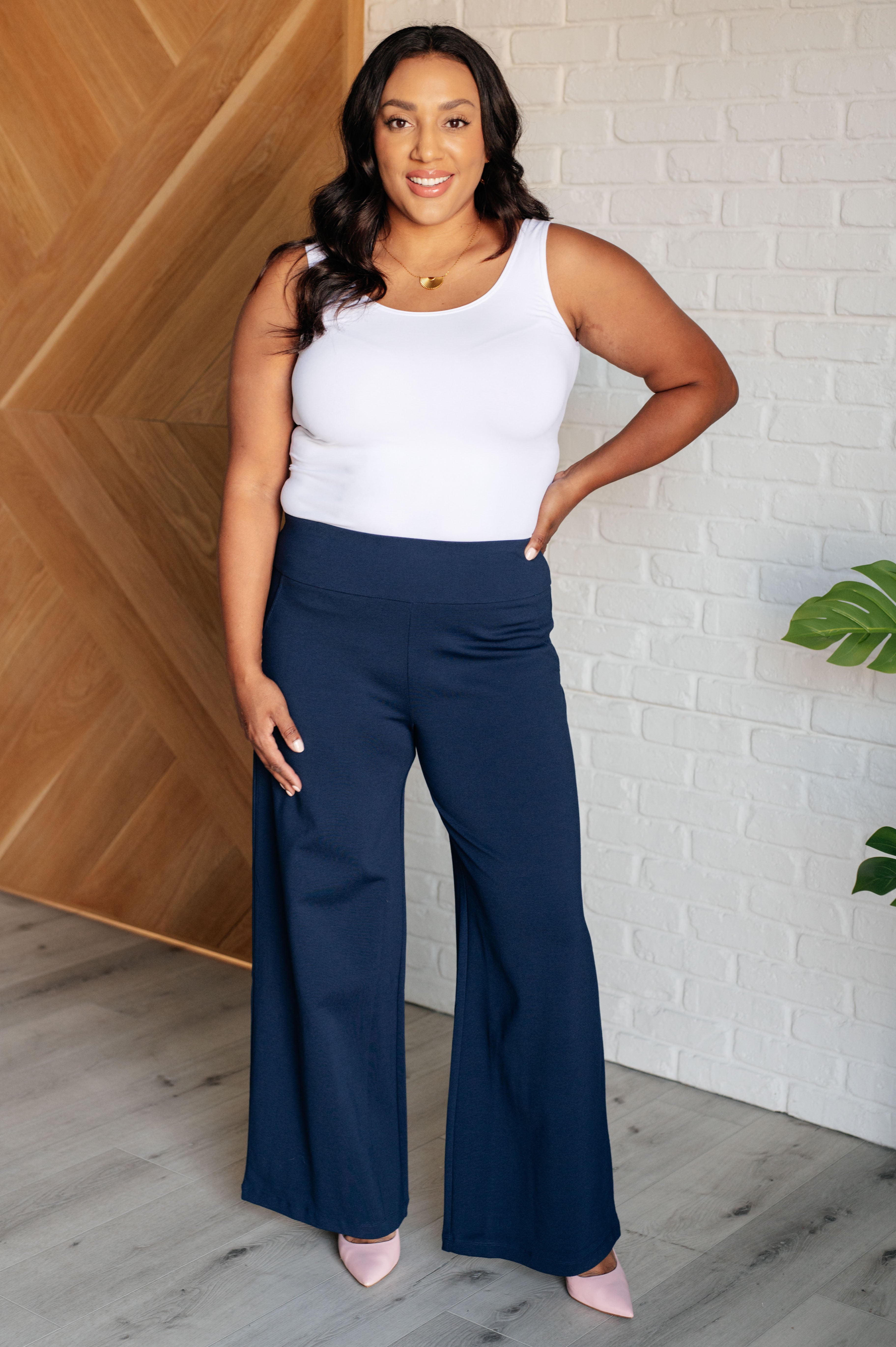 Magic Wide Leg Pants in Navy - 31" inseam