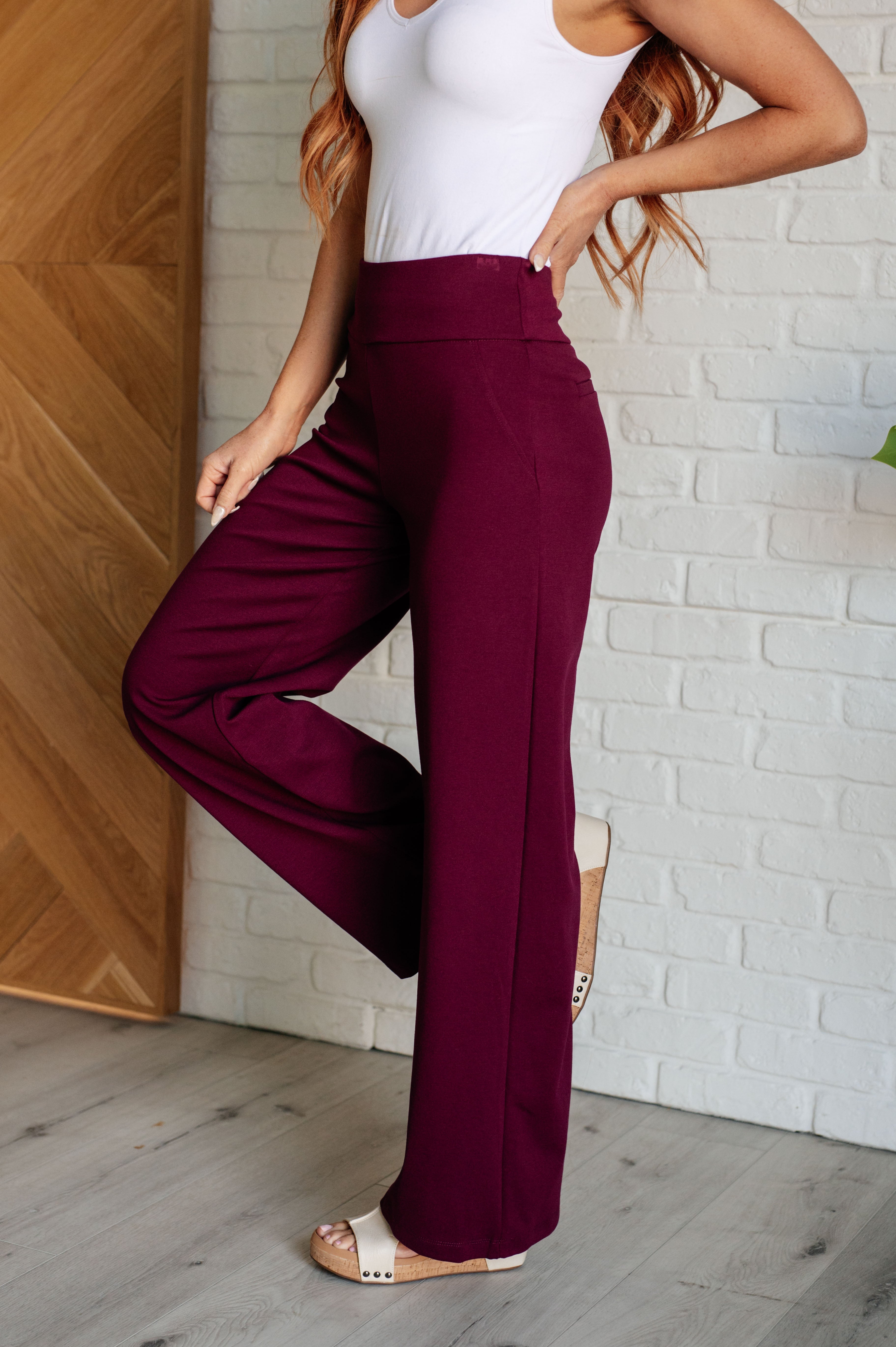 Magic Wide Leg Pants in Wine - 31" inseam