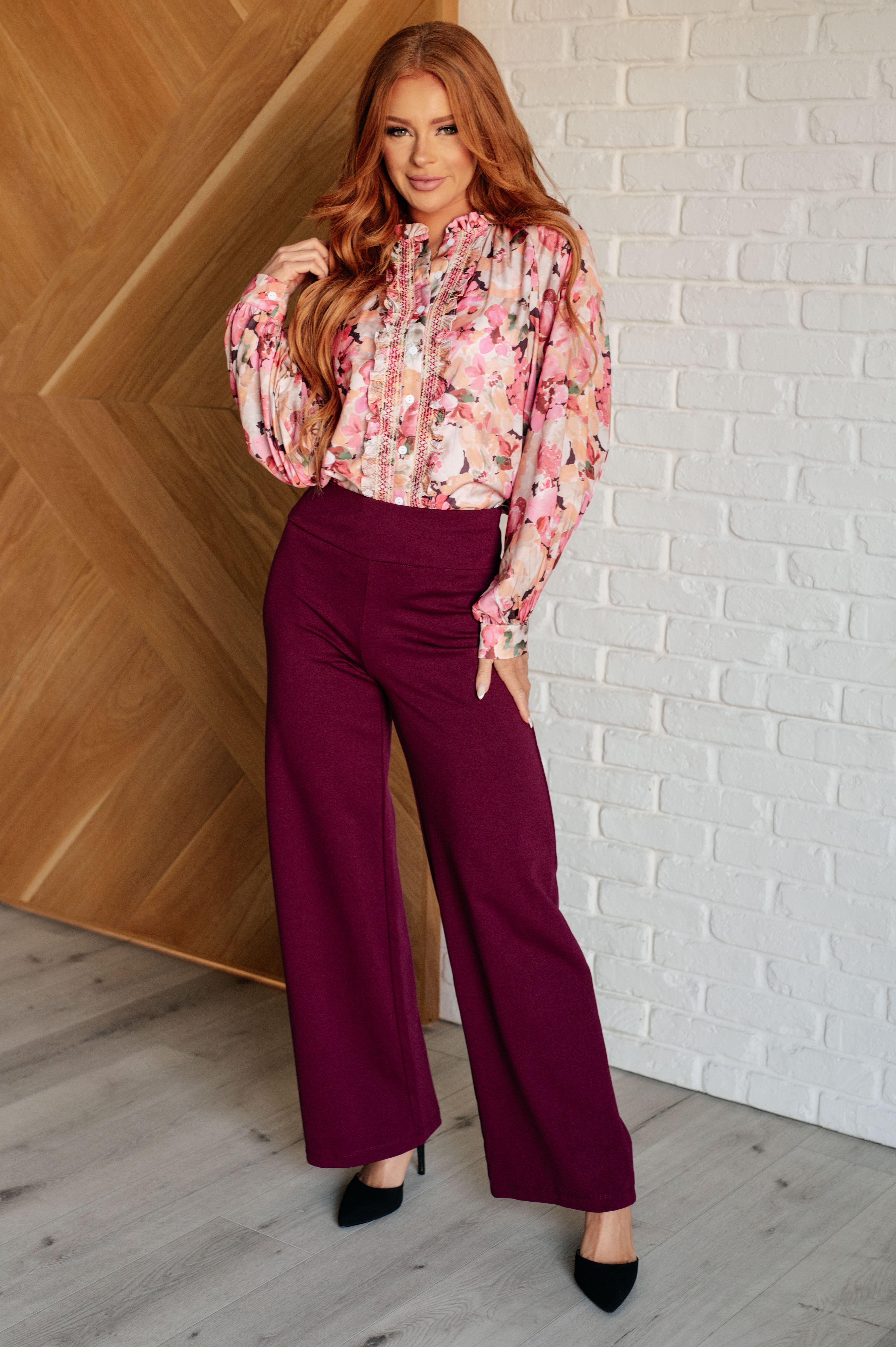 Magic Wide Leg Pants in Wine - 31" inseam