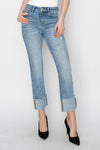 RISEN High Rise Cuffed Slim Straight Jeans - Petite Length