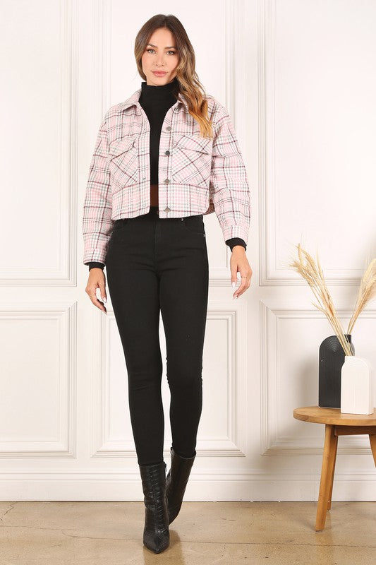 Pink Plaid Crop Jacket