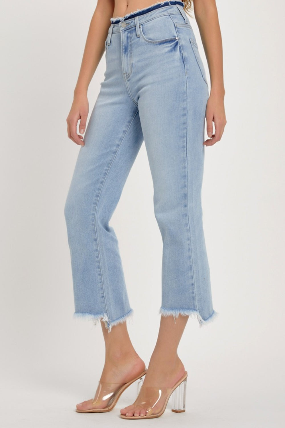 RISEN High Rise Raw Edge Crop Jeans- Petite Length